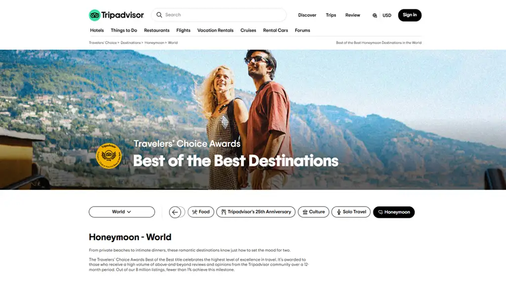 Honeymoon Destination in TripAdvisor’s Travelers’ Awards 2025